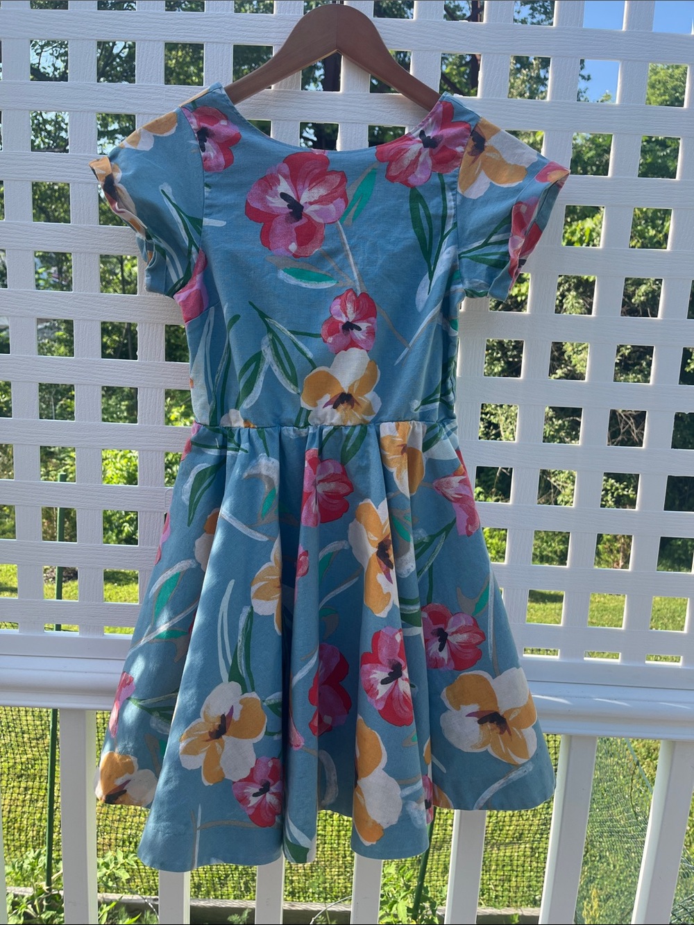 Tea Collection Blue Floral Fit & Flare Dress with Pink and Yellow Blooms